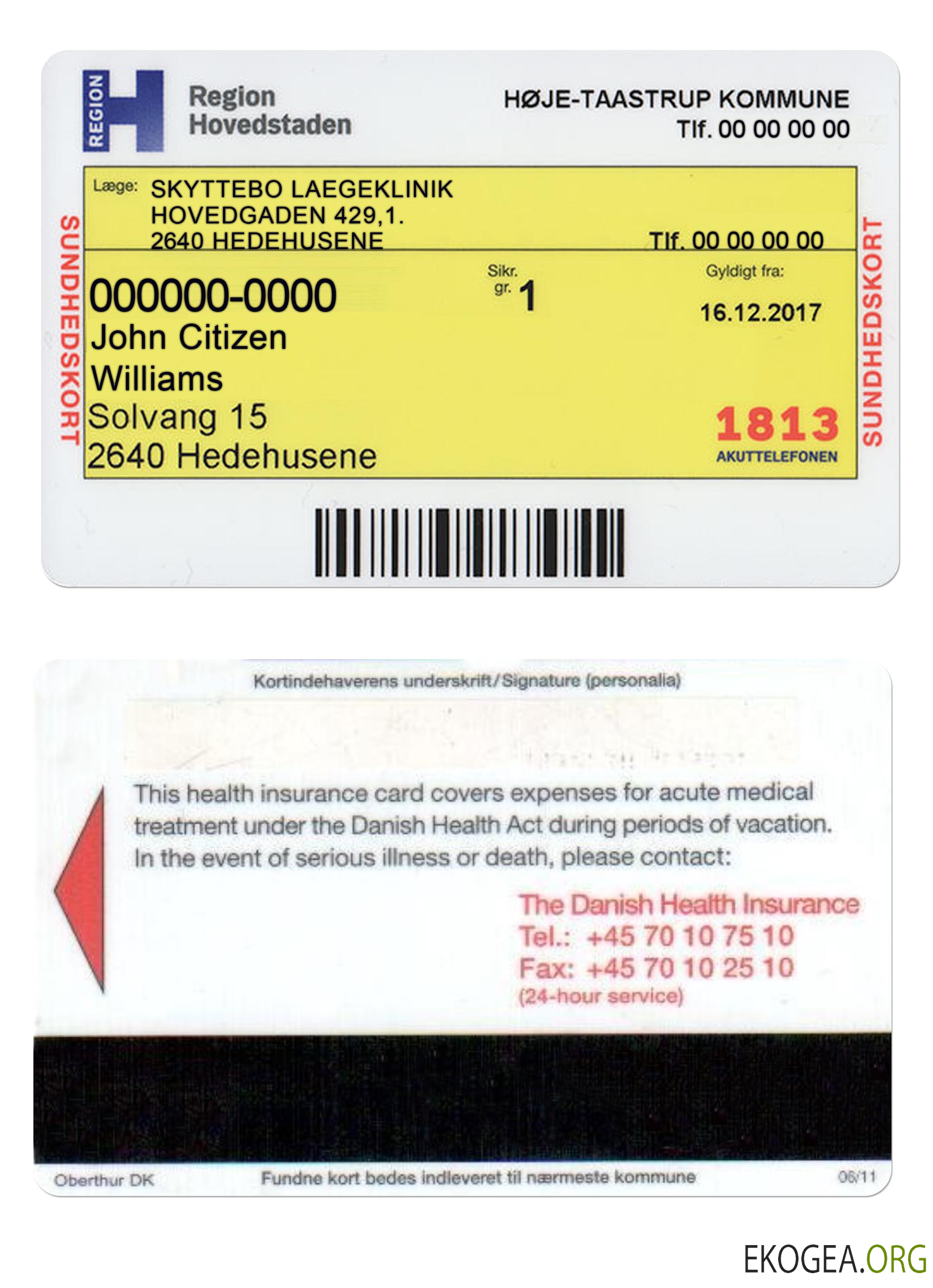 Carte d'assurance maladie du DANEMARK